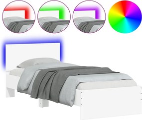vidaXL Cadru de pat cu tăblie și lumini LED, alb, 90x190 cm