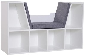 HOMCOM Bibliotecă Bancă 2 în 1 Design Contemporan 6 compartimente 3 Perne incluse 102L x 30l x 61H cm Alb Gri chinuit | Aosom Romania