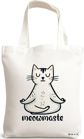Sacosa de Panza pentru Cumparaturi, Geanta Tote Yoga Meowmaste, 38x34.5 cm, Alba, BEKZ®