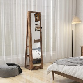 HOMCOM Armoire de Bijuterii pivotantă, blocabilă, cu oglindă - Dulap Bijuterii Multi-Depozitare - Brun Rustic | Aosom Romania