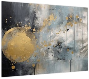Tablou pe sticlă - Abstracție cu minge de aur (70x50 cm)