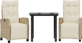 vidaXL Set mobilier de grădină cu perne, 3 piese, bej, poliratan