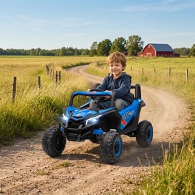 AIYAPLAY Mașină Electrică UTV pentru Copii 12V cu Centură, Telecomandă, Suspensii, USB, 3-7 km/h, 3-5 Ani, Albastru | Aosom Romania