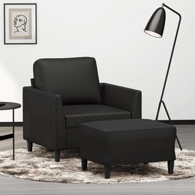 3201117 vidaXL Fotoliu canapea cu taburet, negru, 60 cm, piele ecologică