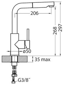 Baterie de chiuvetă cu cap de duș detașabil ALVEUS 1129045 SIROS 29,7 cm bej