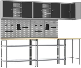 vidaXL Set de dulapuri de lucru cu raft Manual 10 pcs Negru și Gri