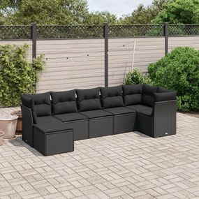 3263191 vidaXL Set canapele de grădină cu perne, 7 piese, negru, poliratan