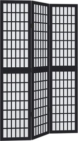 vidaXL Paravan de cameră cu 3 panouri, negru, lemn masiv paulownia