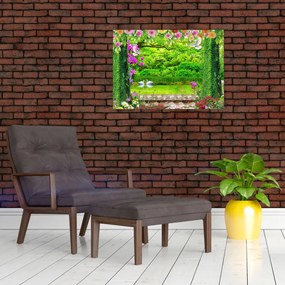 Tablou pe sticlă - Grădina magică cu lebede (70x50 cm)