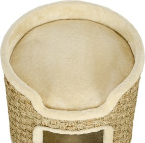 PawHut Ansamblu de Zgâriat pentru Pisici, 37 cm, 2 Niveluri, cu Ascunzătoare și Sfoară din Sisal, până la 5 kg, Kaki | Aosom Romania