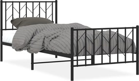 vidaXL Cadru pat metalic cu tăblii de cap/picioare, negru, 90x190 cm