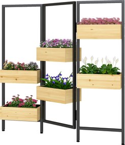 Outsunny Ghiveci cu paravan, pat înălțat cu spalier pliabil, 6 ghivece cu orificii de scurgere, oțel | Aosom Romania