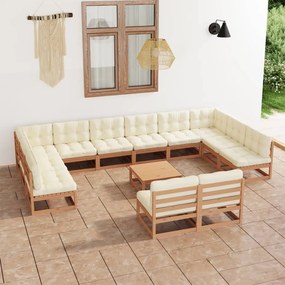 3077282 vidaXL Set mobilier grădină cu perne, 13 piese, maro, lemn masiv pin