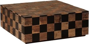 Măsuță de cafea pătrată din lemn reciclat și marmură, natur și negru, model tablă de șah, finisaj mat, 33 x 90 x 90 cm, „Kadrie”