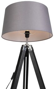 Lampă de podea cu trepied neagră cu abajur 45cm din in gri închis