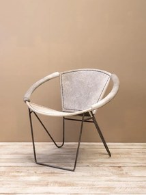 Fotoliu gri din piele de vacă cu structură din metal, „Arceau”