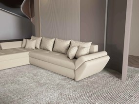 Colțar extensibil dumonde cu ladă de depozitare si sezut confortabil din spuma high-density, Loana XL Enjoy Camel 335x185 cm