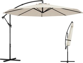 Outsunny Umbrelă Excentrică Ø300 cm cu Bază Încrucișată Copertină Reglabilă și Manivelă UPF30+ pentru Terasă Curte Alb Crem | Aosom Romania