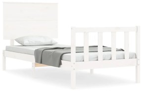 3193367 vidaXL Cadru de pat cu tăblie single, alb, lemn masiv
