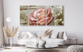 Tablou 5-piese trandafir vintage elegant