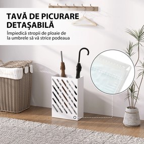 HOMCOM Suport pentru Umbrele cu Tavă pentru Colectarea Picăturilor și 4 Cârlige, 28x14x41 cm, Alb | Aosom Romania