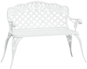 317742 vidaXL Bancă de grădină, alb, 108 cm, aluminiu turnat