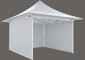 Cort pliabil rapid din oțel, 3 × 3 m, cu acoperiș prelungit, Alb