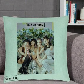 Perna Personalizata K-pop BLACKPINK Foto Grup, 40x40 cm, Verde Menta, Husa Detasabila, Perna Inclusa, BEKZ®