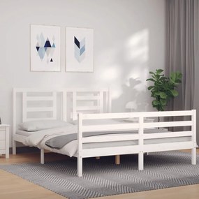 3194712 vidaXL Cadru de pat cu tăblie, alb, 160x200 cm, lemn masiv