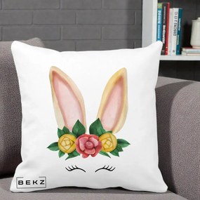 Perna Decorativa Iepuras Flori Urechi Pastelui, 40x40 cm, Alba Mata, Husa Detasabila, Perna Inclusa, BEKZ®