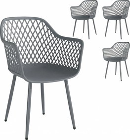 Outsunny Set 4 scaune de grădină, scaune din plastic rezistente la UV cu braț și spătar 56 x 51 x 84 cm gri închis | Aosom Romania