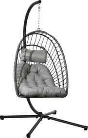 Outsunny Scaun Balansoar pentru Exterior cu Pernă Căptușită, Scaun Suspendat cu Coș Pliabil și Suport Metalic, 100x131x194 cm, Gri | Aosom Romania