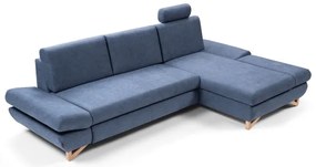 Colțar extensibil tapițat AVESTA, în formă L, cu spațiu de depozitare, orientare pe dreapta, albastru