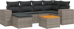 vidaXL Set canapele de grădină, 7 piese, cu perne, gri, poliratan