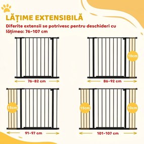 PawHut Poartă pentru Câine Extensibilă cu Deschidere Amplă, Poartă de Siguranță din Oțel și Plastic, 76-107x76 cm, Negru | Aosom Romania