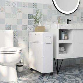 kleankin Corp de depozitare toaletă/baie cu locaș pentru hârtie igienică pe roți - 52 x 17 x 67 cm alb | Aosom Romania