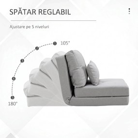 HOMCOM Fotoliu Pat 3 în 1 Convertibilă în Șezlong și Divan de Pe Podea cu 2 Perni, Gri Deschis | Aosom Romania
