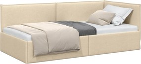 vidaXL Cadru de pat colțar cu headboard Crem 90 x 190 cm țesătură