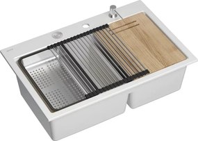 Statie de lucru incastrata Quadron Unique Marc 120 alb - inox 2 cuve 76x50 cm