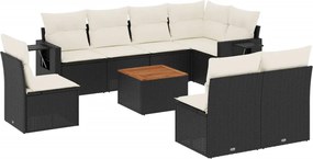vidaXL Set mobilier de grădină cu perne, 9 piese, negru, poliratan
