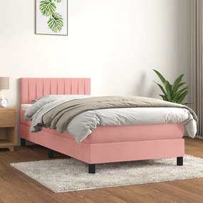 3141412 vidaXL Pat box spring cu saltea, roz, 100x200 cm, catifea