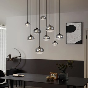 Lampă suspendată modernă neagră cu sticlă fumurie cu 9 lumini - Jia