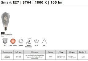 Bec Smart E27 ST64 Deco 1800K 100Lm Smoked
