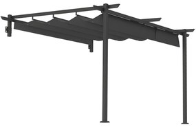 Outsunny Pavilion, 3 x 3 m Pergolă, Acoperiș de terasă rezistent la vânt, Montare pe perete, Acoperiș ajustabil, pentru grădină, terasă, Gri închis | Aosom Romania