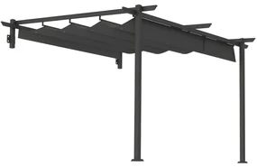 Outsunny Pavilion, 3 x 3 m Pergolă, Acoperiș de terasă rezistent la vânt, Montare pe perete, Acoperiș ajustabil, pentru grădină, terasă, Gri închis | Aosom Romania