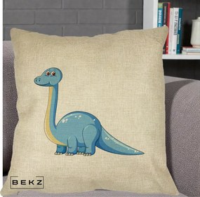 Perna Personalizata Brontosaur Albastru, 40x40 cm, Crem, Husa Detasabila, Perna Inclusa, BEKZ®