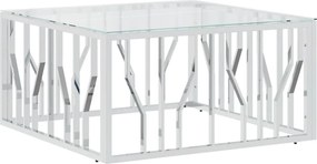 vidaXL Masă de cafea, 80x80x40 cm, oțel inoxidabil și sticlă