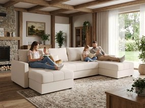 Coltar extensibil in forma de U VENORIA, crem, 285x146 cm + 2 perne GRATUIT
