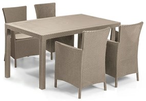 Set de mobilier de grădină Meliowa cu 4 locuri, culoare cappuccino, cu pernă nisip