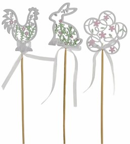 Set de iepuraș, găină și floare din lemn, 3 buc,h. 30 cm
